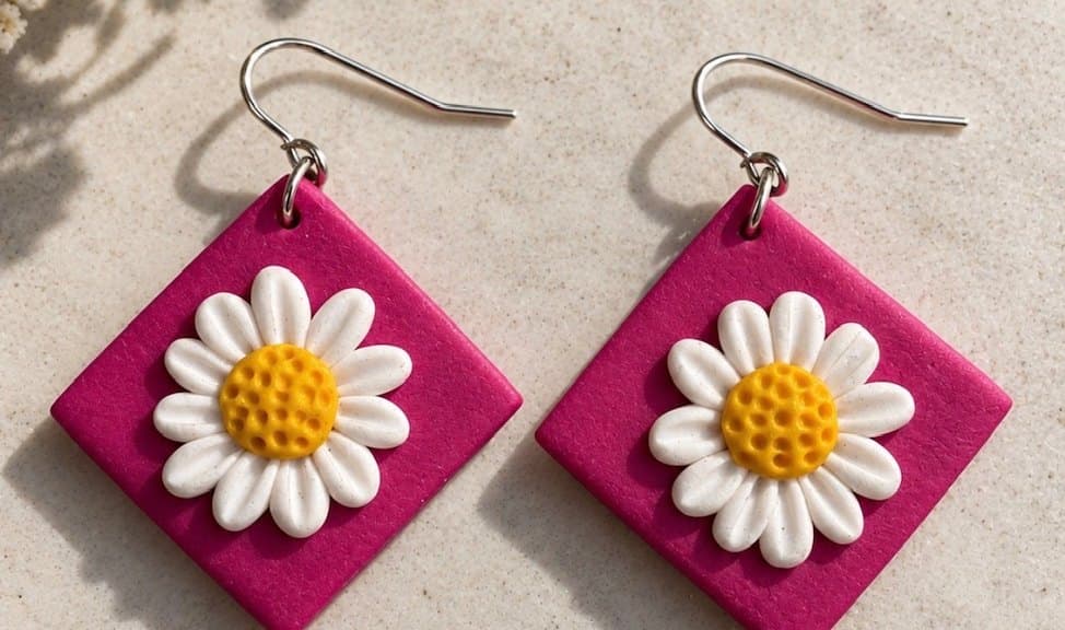 Aros margarita fucsia con gancho sobre arena